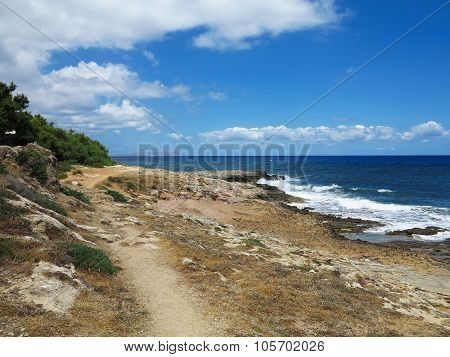 Clear Azure Sea Water Landskape And Rocks Near Crete Coast, Greece