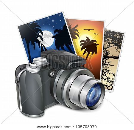 Photo Camera And Photos. Professional Vector Illustration