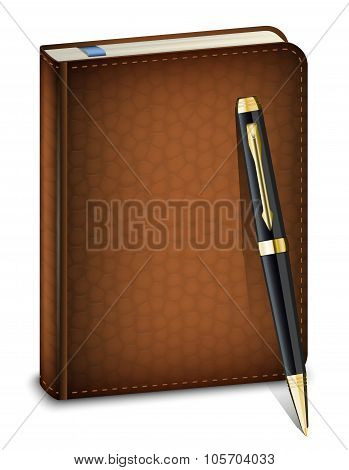 Vector Diary With Classic Pen On The White Background