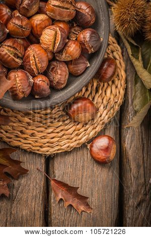 Roasted Chestnuts And Leaves