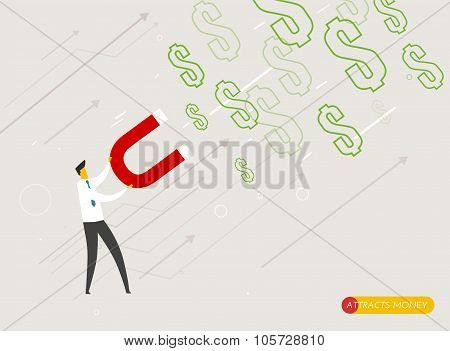 Businessman magnet attracts money