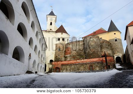 Walls And Towers Of Medieval Castle Palanok Located In City Of Mukachevo ,western Ukraine
