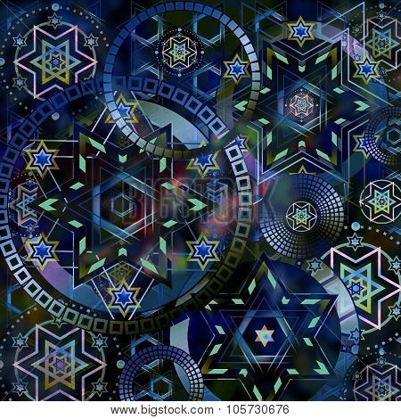 Abstract  Geometrical  Design Dark Blue with a strs