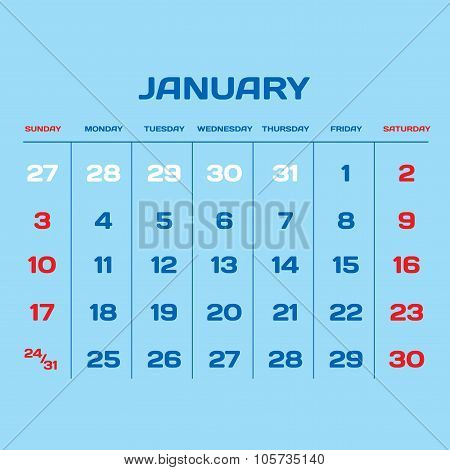Calendar Vector Template 2016. January.
