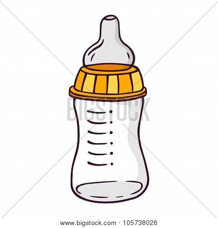 Feeding-bottle, Bright Vector Children Illustration Isolated On White