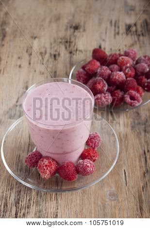 Smoothies Of Frozen Raspberries And Strawberries    .