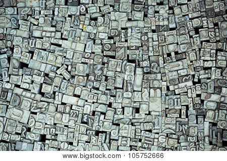Many Iron Letters From Alphabet Sets Of Retro Typewriter