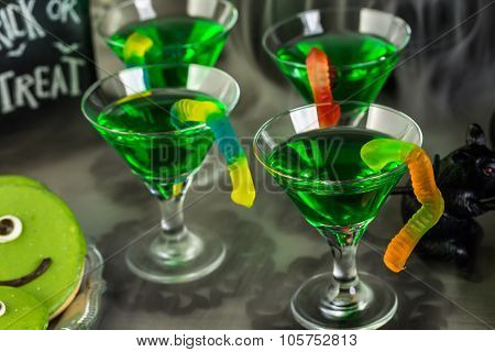 Fresh non-alcoholic cocktails prepared for Halloween party.