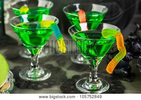 Fresh non-alcoholic cocktails prepared for Halloween party.