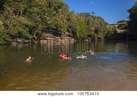Teenagers Swimming Beach Lagoon