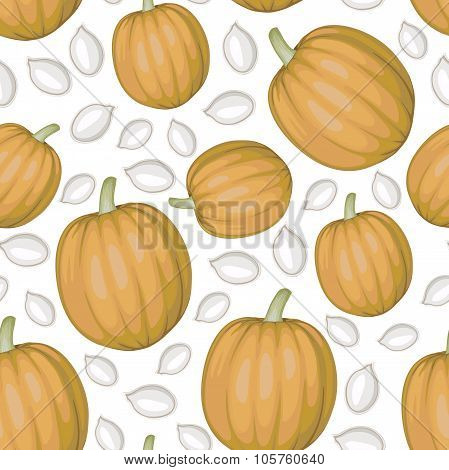 White Pumpkins Seeds And Pumpkins Pattern Seamless