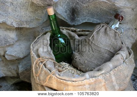 Sack Of Wheat With Bottles