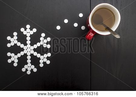 concept snowflakes made from medicinal tablets