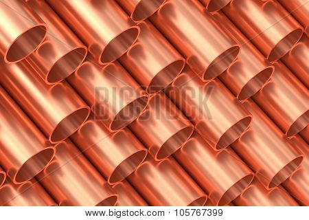 Shiny Copper Pipes In Rows Industrial Background