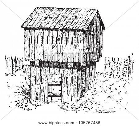 Blockhaus, vintage engraved illustration. Dictionary of words and things - Larive and Fleury - 1895.