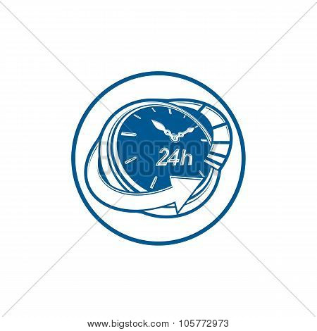 24 Hours-a-day Concept, Clock Face With A Dial And An Arrow Around. Day-and-night Interface Icon, Fo