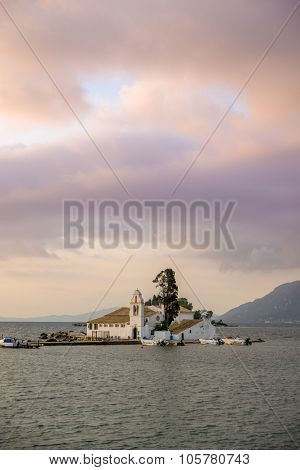 scene of Vlacherna monastery, Kanoni, Corfu, Greece
