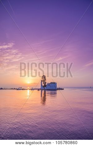 scene of Vlacherna monastery, Kanoni, Corfu, Greece
