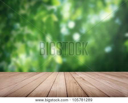 Wooden platform with green plants.