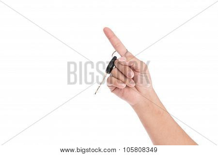 Key Hanging On Finger  White Background Isolated
