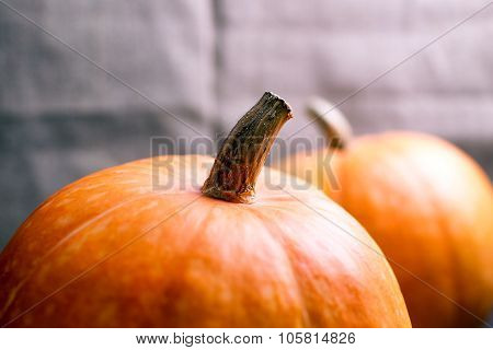 Two Big Pumpkins On A Table