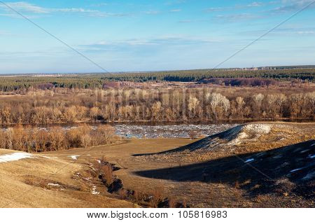 river ice in the spring in the day