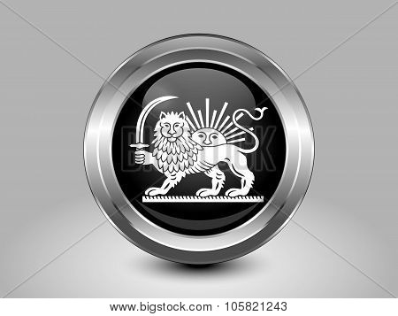 Variant Flag Of Iran With Lion And Sun Emblem. Metal Round Icon