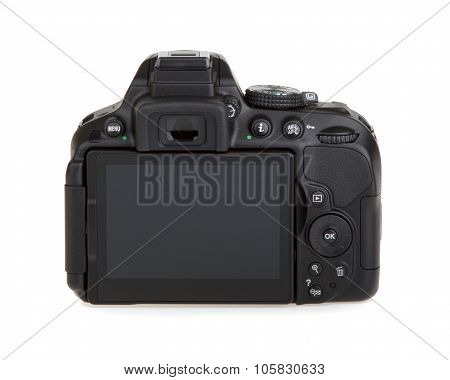 Kyiv, Ukraine - June 19, 2015: Nikon D5300 Camera Body On White Background