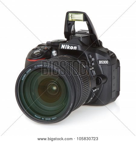 Kyiv, Ukraine - June 19, 2015: Nikon D5300 Camera With Sigma 17-50Mm F2.8 Lens On White Background