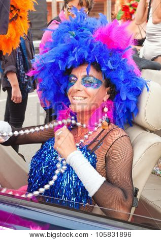 Corralejo - March 17: Cross-dressed Participant At The Assembly Point For Grand Carnival Parade, Mar