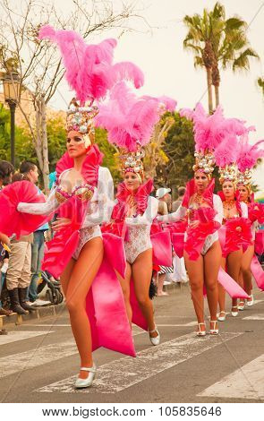 Corralejo - March 17: Samba Dancers Taking Part In Grand Carnival Parade, March 17, 2012 In Corralej