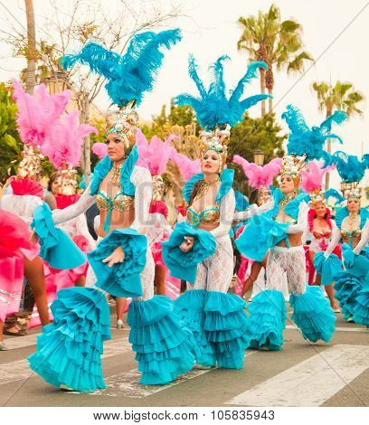 Corralejo - March 17: Samba Dancers Taking Part In Grand Carnival Parade, March 17, 2012 In Corralej