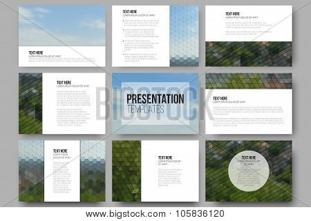 Set of 9 templates for presentation slides. Nature landscape. Abstract multicolored backgrounds. Nat