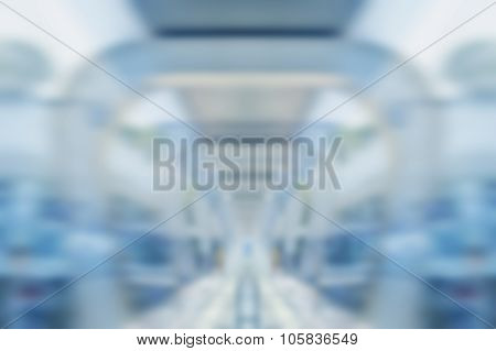 Blurred Motion Of Footpath In Modern Business Tower, Blue Tone