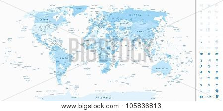 Detailed World Map Blue Colors