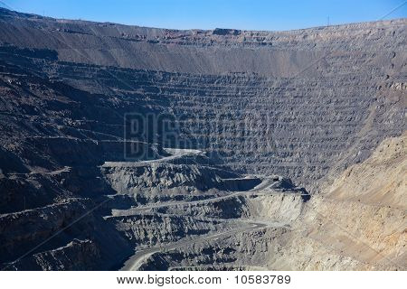 Close up view of open-pit coast mine