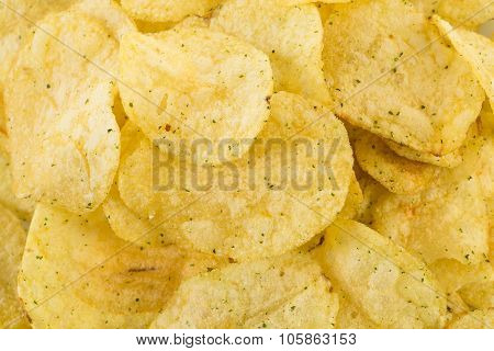 Prepared Potato Chips Snack Closeup View