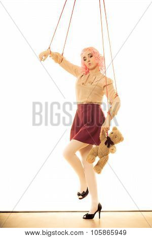 Woman Girl Stylized Like Marionette Puppet On String