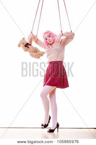 Woman Girl Stylized Like Marionette Puppet On String