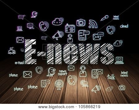News concept: E-news in grunge dark room