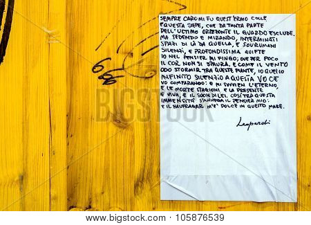 Giacomo Leopardi Quotation On Public Wall