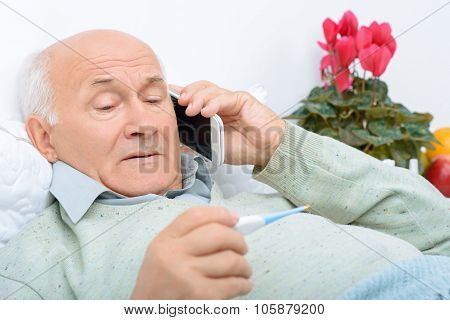 Despondent weary aged man calls up his relatives.