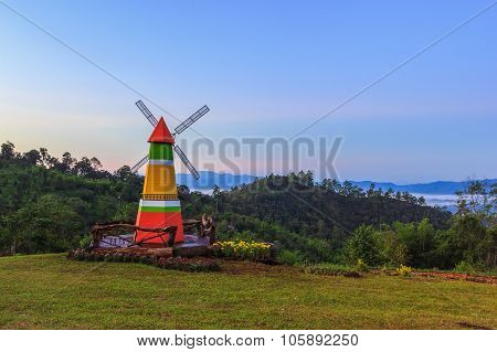 Decorative Turbines On Mountain At Wiang Haeng, Chiang Mai, Thailand.