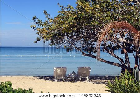 Tropical Beach In Jamaica And Blue Caribbean Sea