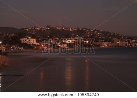 City lights view Laguna Beach at night