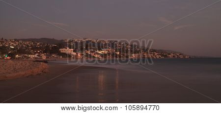City lights view Laguna Beach at night