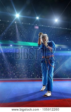 Kudo fighter is working out on the grand arena