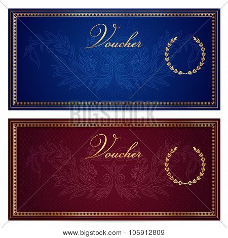 Gift certificate, Voucher, Coupon, Reward, Ticket template with flowers (floral), scroll (pattern)