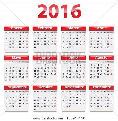 2016 Spanish Calendar