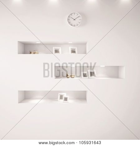 3D White Shelfs With Lights